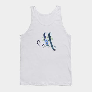 Floral Monogram M Wild Blue Flowers Tank Top